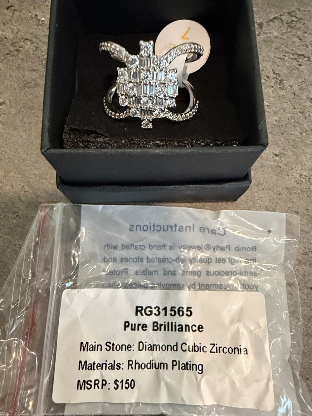 NWT Bomb Party April Birthday Pure Brilliance CZ Ring - size 7 Rhodium